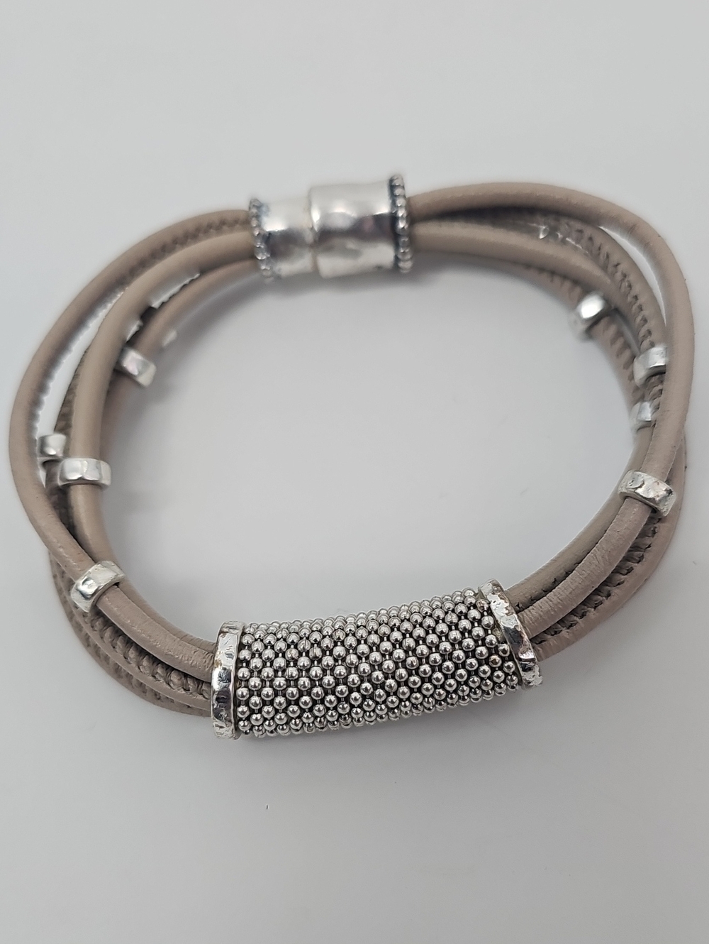 Chico's Taupe Faux Leather Rope Bracelet w Silver Accent & Magnet Clasp - Picture 6 of 6